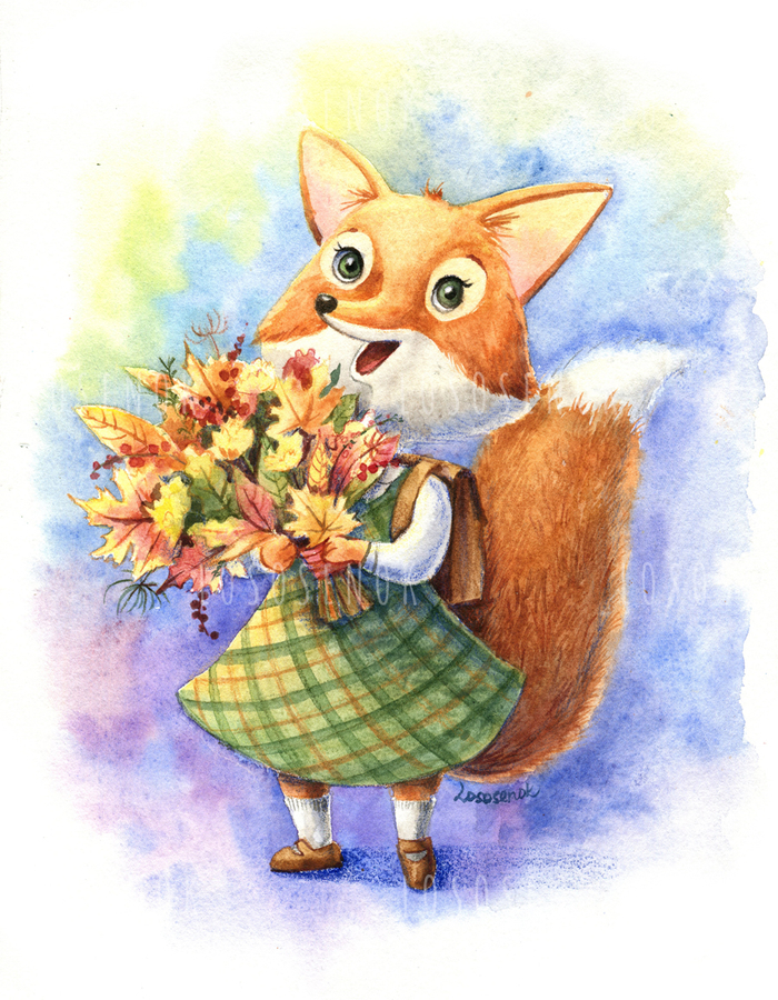 Лисичка с осенним букетом