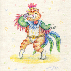 Танцующий кот в костюме петуха 3