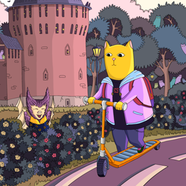 Кот на самокате