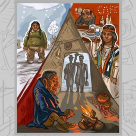 Иллюстрация к книге И. Ильфа и Е. Петрова "Одноэтажная Америка"