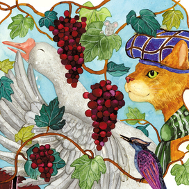 Иллюстрация к стихотворению Ивара Аросениуса "Путешествие кота" 