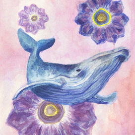 Иллюстрация с китом и аметистами для магазина украшений