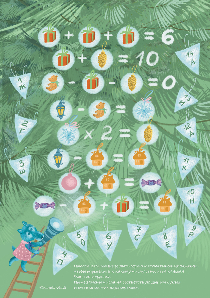 Иллюстрация - математическая головоломка зашифрованное слово