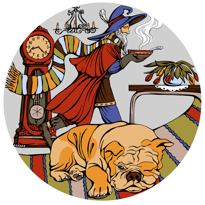 Странник и Бульдог. Эскиз панно для рестобара.