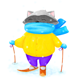 Енотик на лыжах