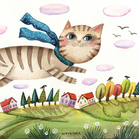 Вот котик куда-то полетел