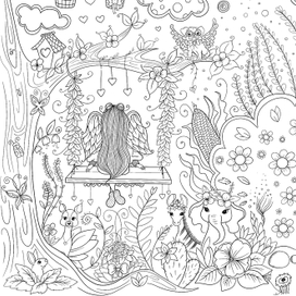 Фрагмент детской раскраски «Волшебный лес»