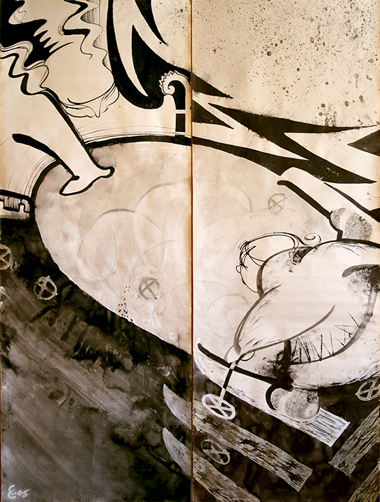 "СНЕЖКИ". живопись тушью, двойной свиток 2х160х60 см.