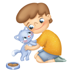 Иллюстрация к книге. Мальчик с котенком