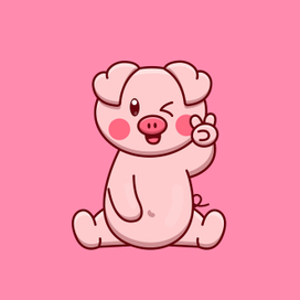 Cute cartoon pink pig in vector illustration