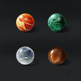 Яшма, малахит, горный хрусталь и тировый глаз