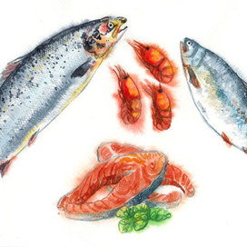 Акварельная еда. Рыба.