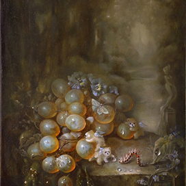 Галантный век. Мишкофеи в таинственном саду. Х/м. 25x35 см