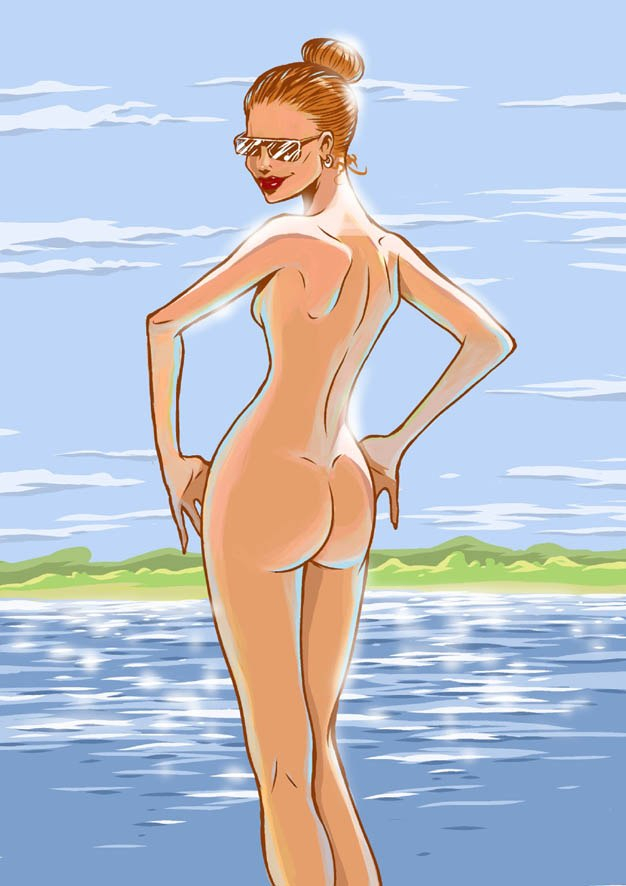 Обнаженная девушка у реки