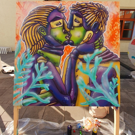 Рисовал в Культурном Центре им. Астахова. Работа под названием "весенний поцелуй"