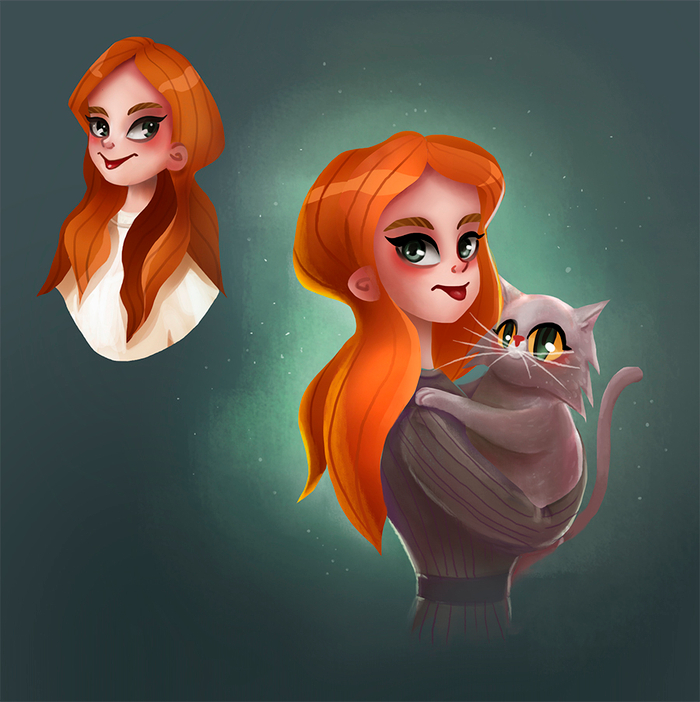 Рыжая девочка и котие