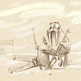 морж, мужского полу, в наряде Тарзана, катание на лыжах, обиженный
