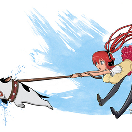 девушка и непослушный пёс