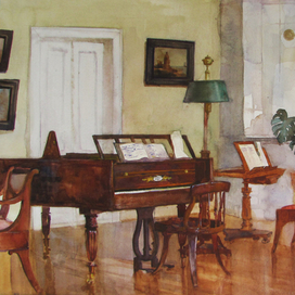 Гостинная в Тригорском с., бум.акварель. 40x60., 2011 г.