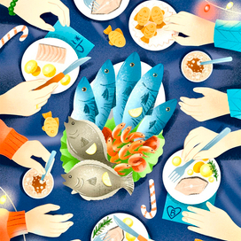 Новогодний стол с рыбой 