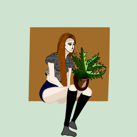 Девушка с горшком листьев