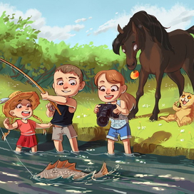 Семья на рыбалке