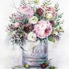 Букет с пионами и клевером