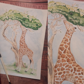 Жираф акварелью