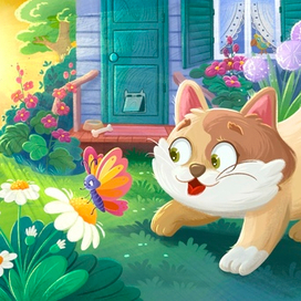 Котенок на охоте