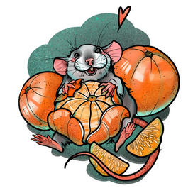 Крыс с мандаринами 