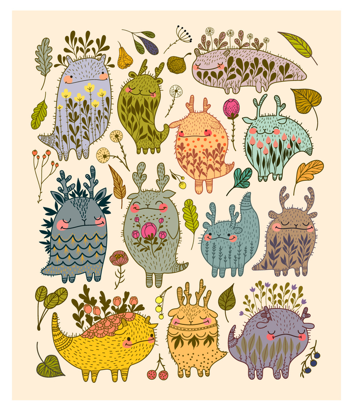 Векторные милые монстрики