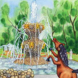 Акварельная иллюстрация | лошадка в Летнем Саду Петербурга