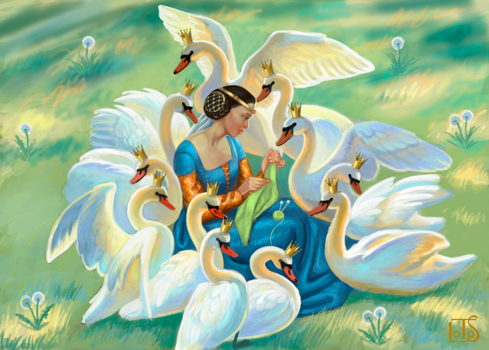 иллюстрация к сказке "Дикие лебеди"