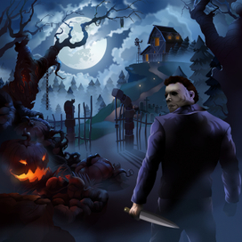 Иллюстрация по мотивам культового фильма ужасов "Хэллоуин"