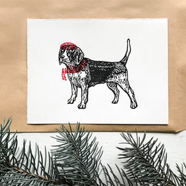 Линогравюра "Бигль" из серии "Год собаки"