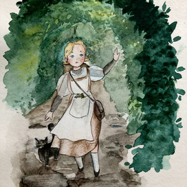 Лили идет по зеленому туннелю Виноградника