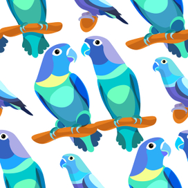 seamless pattern parrot lovebirds couple sitting head turned blue vector illustration