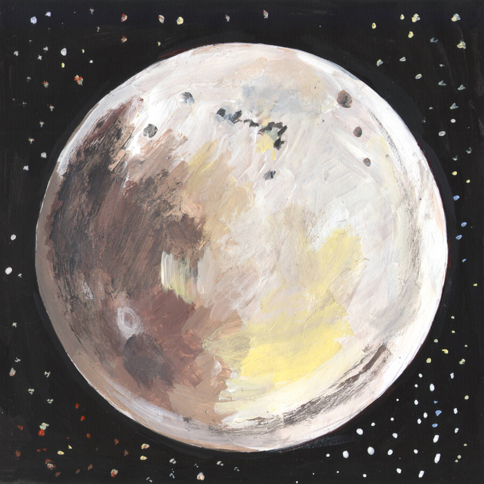 Для детского журнала: "А почему?" Рубрика"Со всего света".Редакция-Юный техник.Иллюстрация с расчётом на уменьшение. Тема: Плутон.Техника : Бумага, акрил,гуашь.