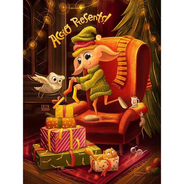 Открытка с эльфом Добби