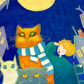 Разворот авторской книги *Что делают кошки, пока мы спим*