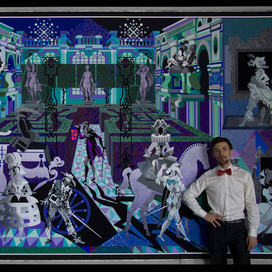 Борчуков Юрий на фоне фрагмента своей дипломной работы. 2014г.