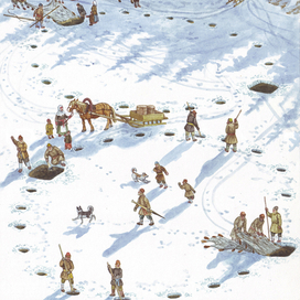 Зимняя ловля неводом.