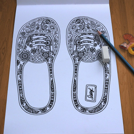 Кеды с этническим узором, раскраска для взрослых