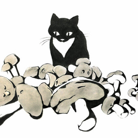 Кошка в грибах
