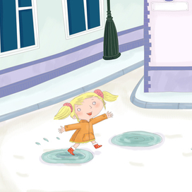 Аня бегает по лужам