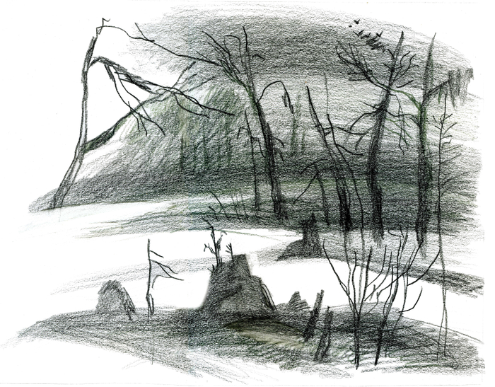 Иллюстрация к роману Н.Фещенко "Трясина". На болоте