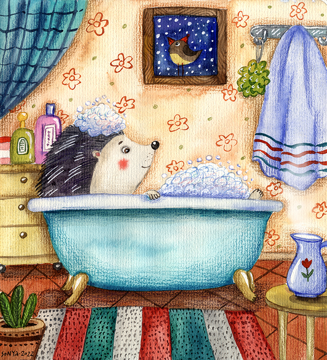 Ёжик и водные процедуры 🛁 🦔