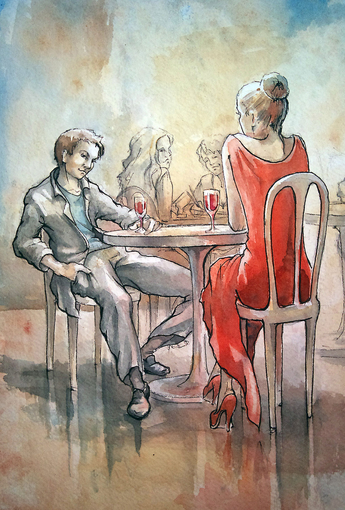 странная русская парочка в кафе Стокгольма.