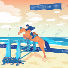 Иллюстрация лошади на пляже 