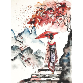 Японская акварель "Японская осень в акварели"